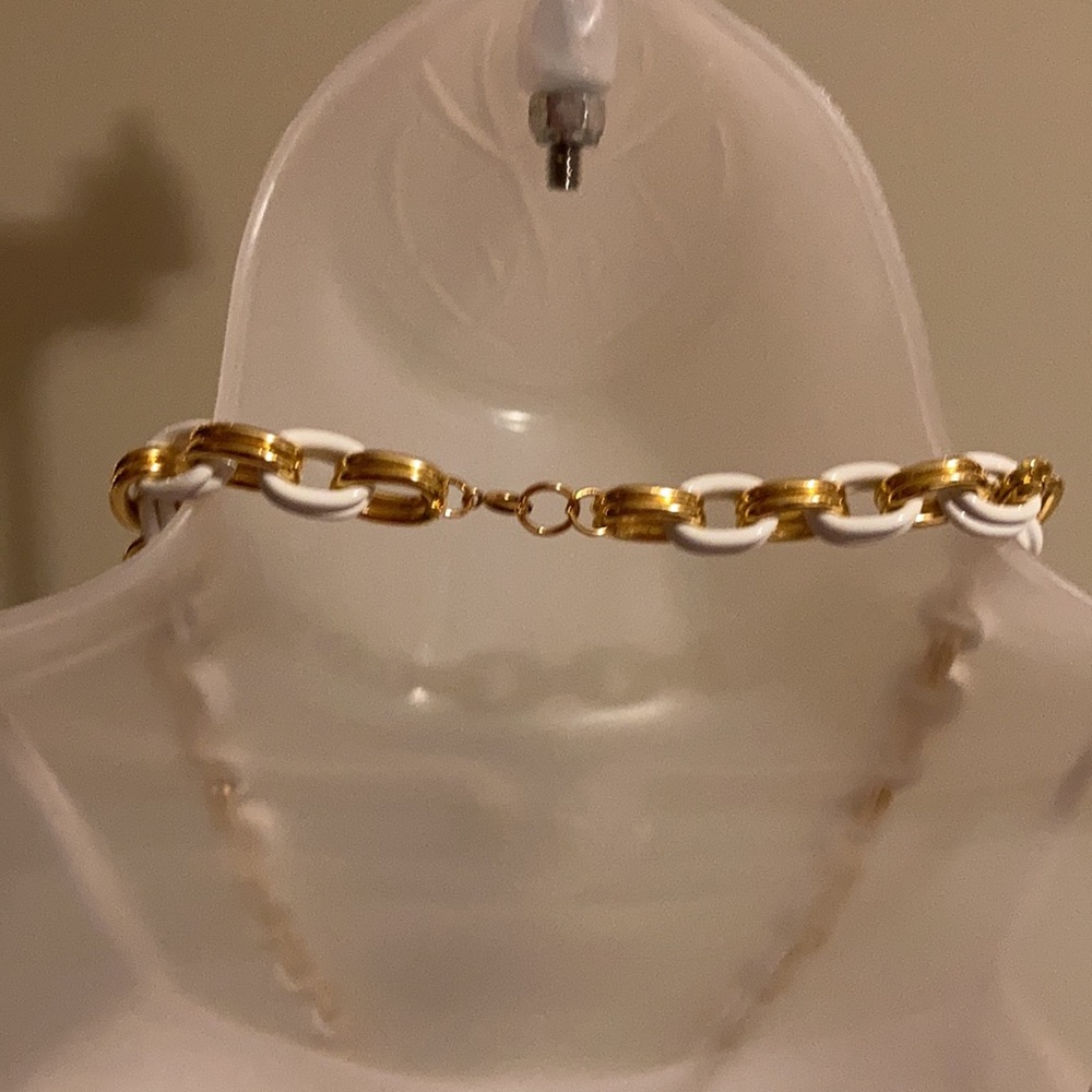 White and gold metal chain link necklace, 24” - Picture 3 of 3